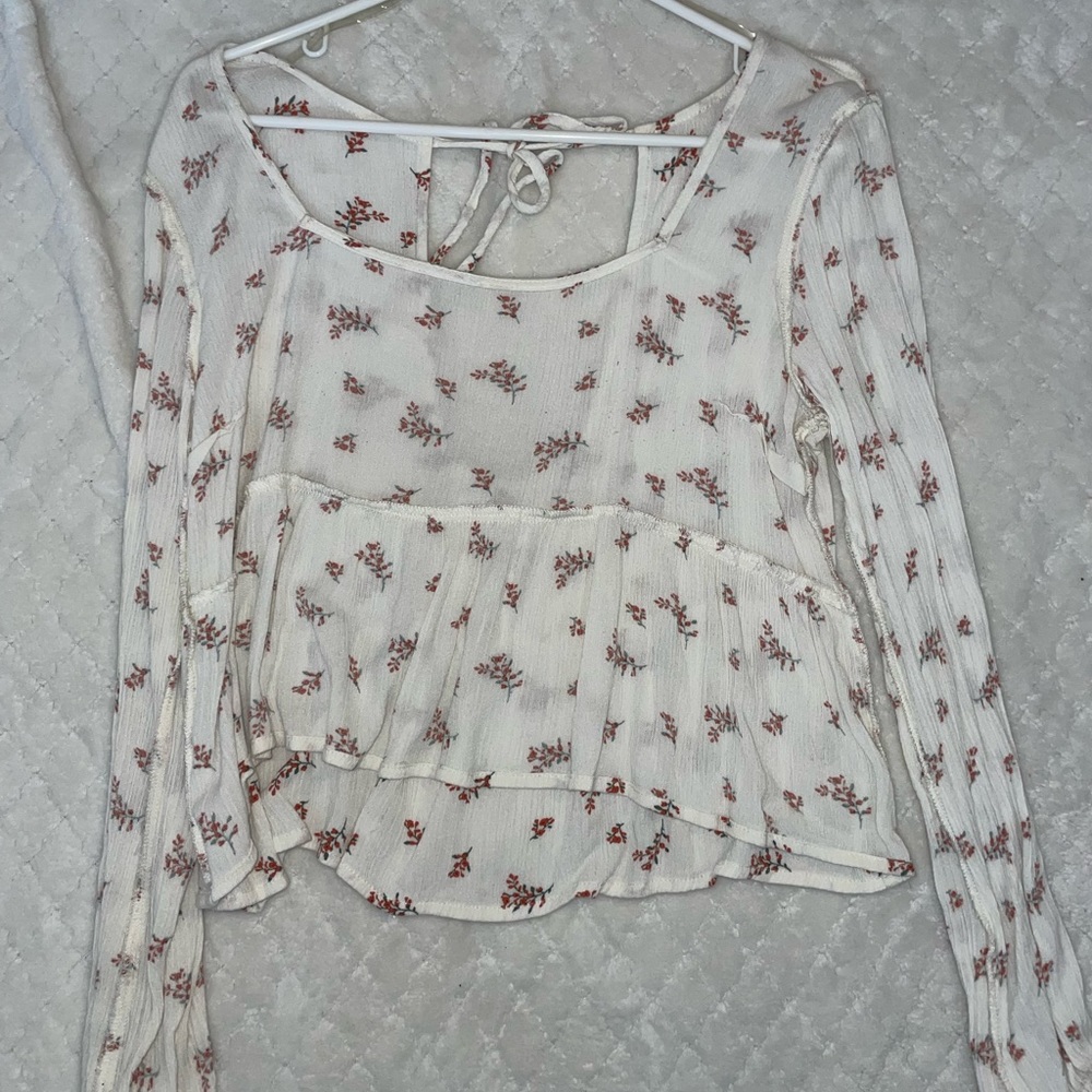Floral, white blouse, Hollister.
